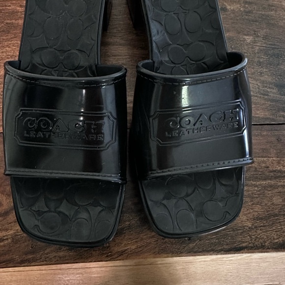 Coach Scarlett size 8 gloss black rubber block heel logo slides. - Picture 8 of 11
